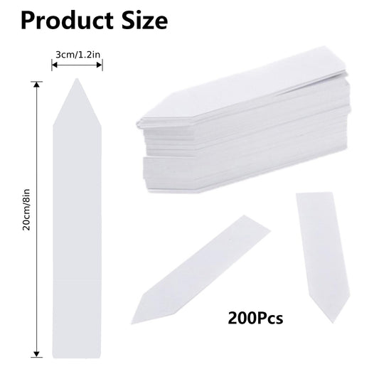 200 Pcs Plastic Plant Labels, BetterJonny 8 Inch Plastic Potted Plant Name Tags| Waterproof Plant Labels | Durable Garden Markers for Outdoor Seedlings & Nursery (White)