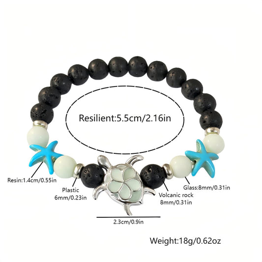 LXSSLY 8mm Natural Volcanic Stone Bracelets for Women,Ocean Turtle Luminous Bracelets,Lava Stone Glow bracelet,Elastic Stretch Beads Protection Bracelet for Men