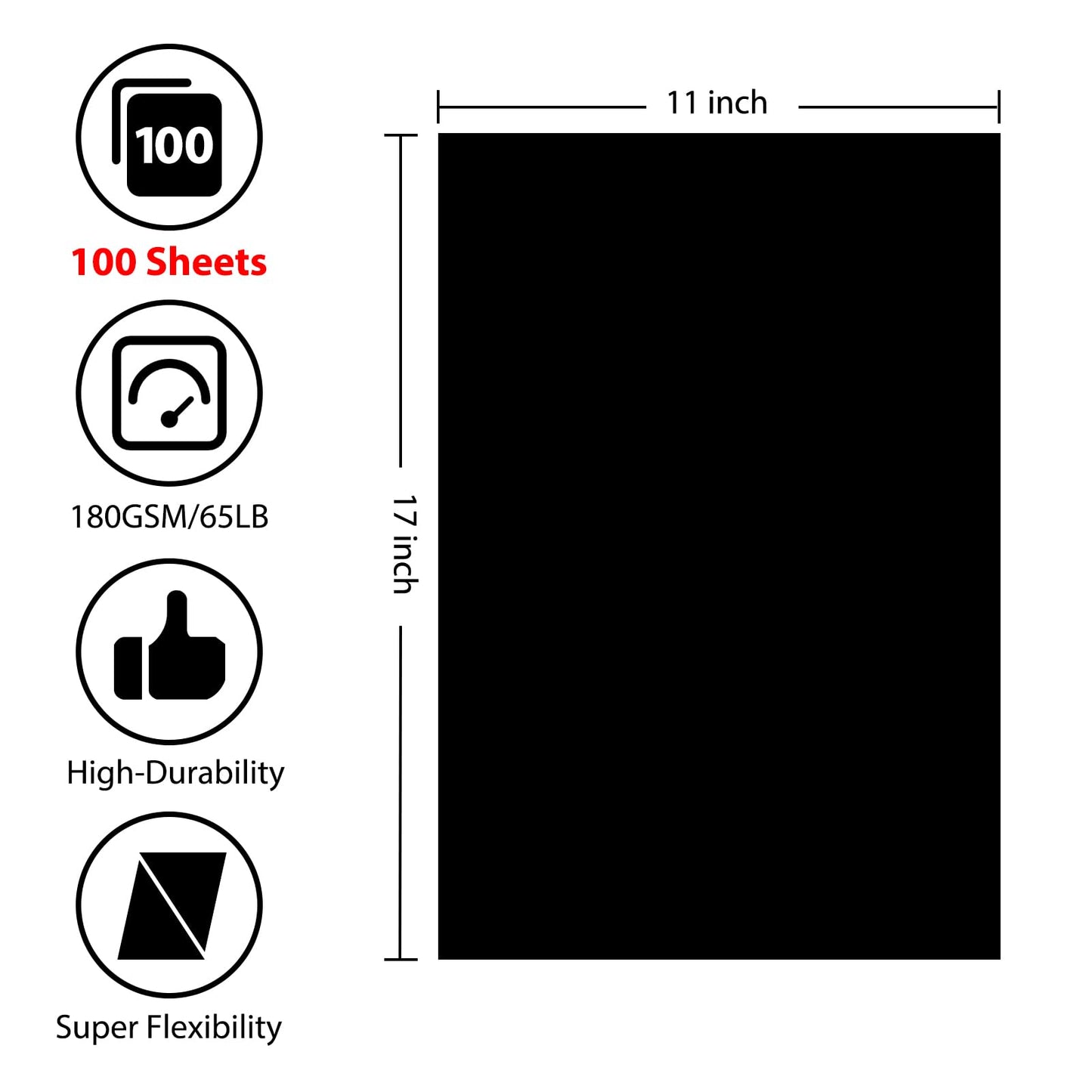 OcePor 100 Sheets Black Cardstock 11” x 17”, 65lb/180gsm Black Card Stock, Thick Card Stock Paper, Heavy Cardstock Paper for Printer, Resume, Scrapbooks, Art, Crafts, Business Cards