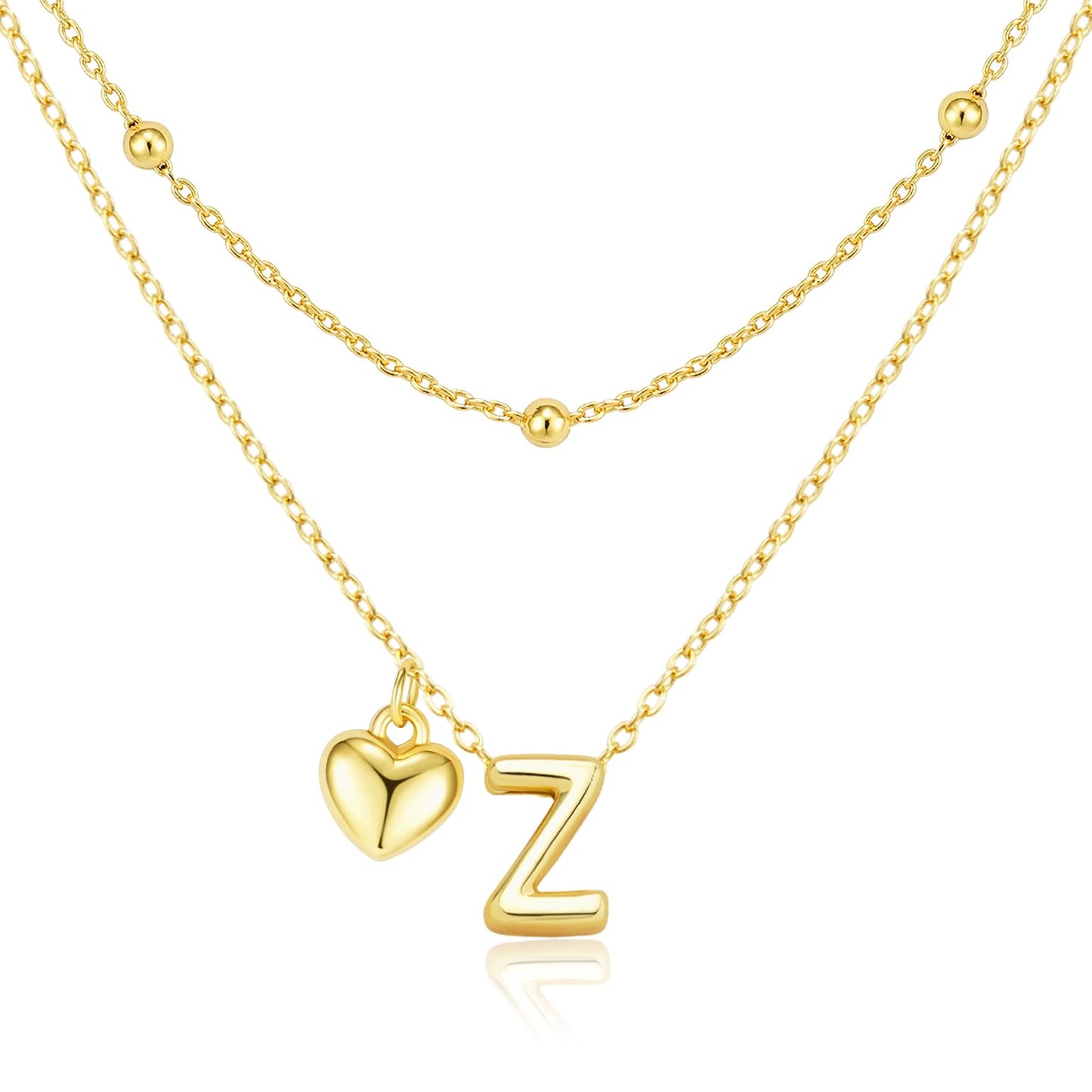 adoyi Gold Heart Initial Necklaces for Women Hers Dainty 14K Gold Plated Heart Initial Necklaces Layered Letter Z Pendant Necklace Stack Birthday Valentines Gifts for Women Jewelry