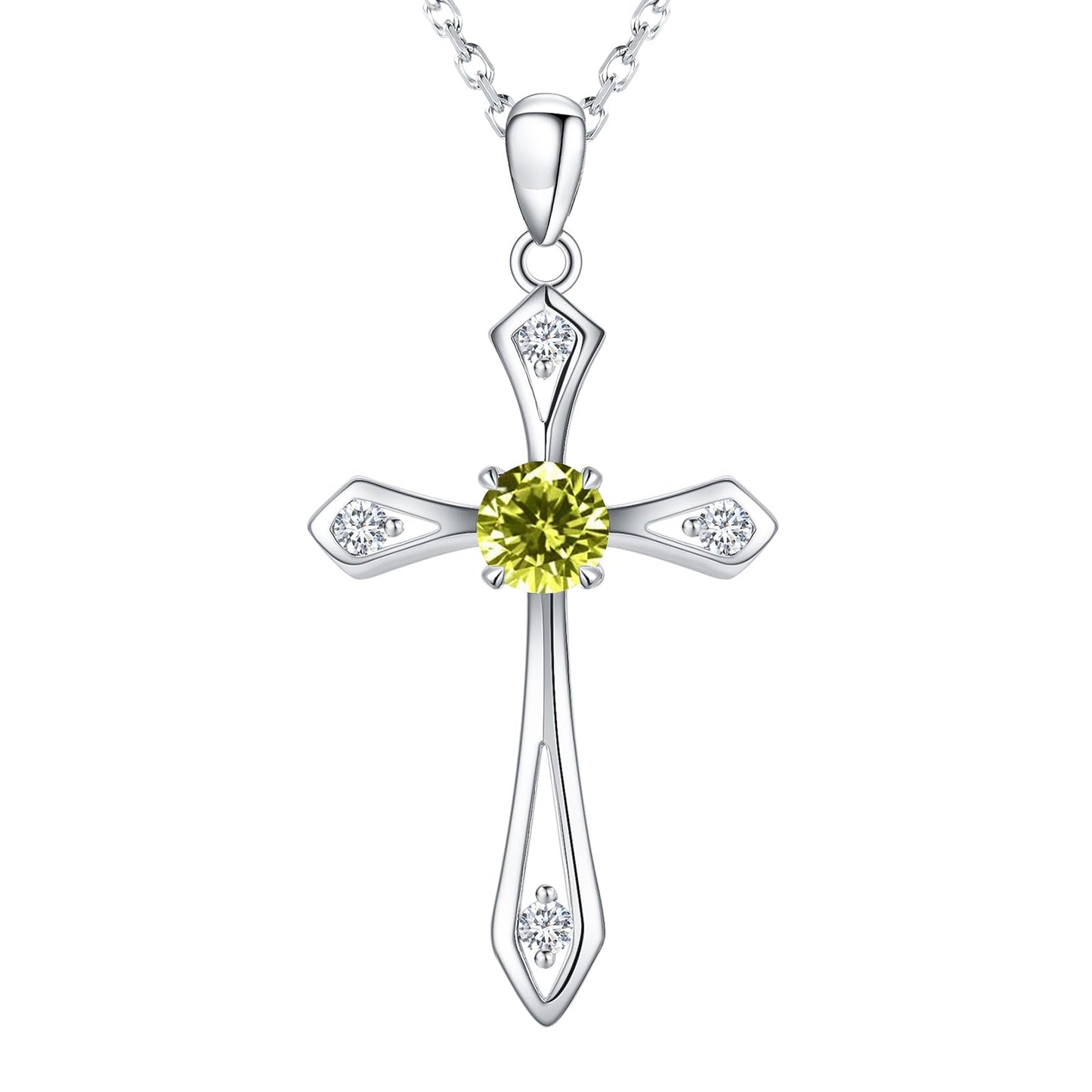 QUALISE Cross Necklace for Women,925 Sterling Silver August Birthstone Necklace Cross Pendant 5A CZ 12 Birth Months Birthstone Fine Jewelry Birthday Gifts for Her Wife Mom