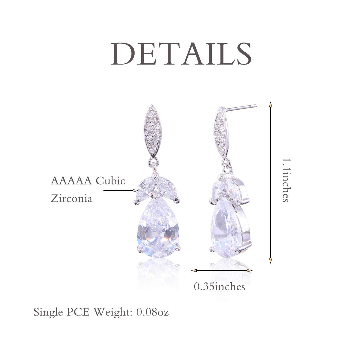 Women's Cubic Zirconia Bridal Earring - Elegant 14k White Gold Plated Teardrop Cluster Floral Leaf CZ Crystal Rhinestone Wedding Bride Bridesmaids Mother of Bride Party Prom