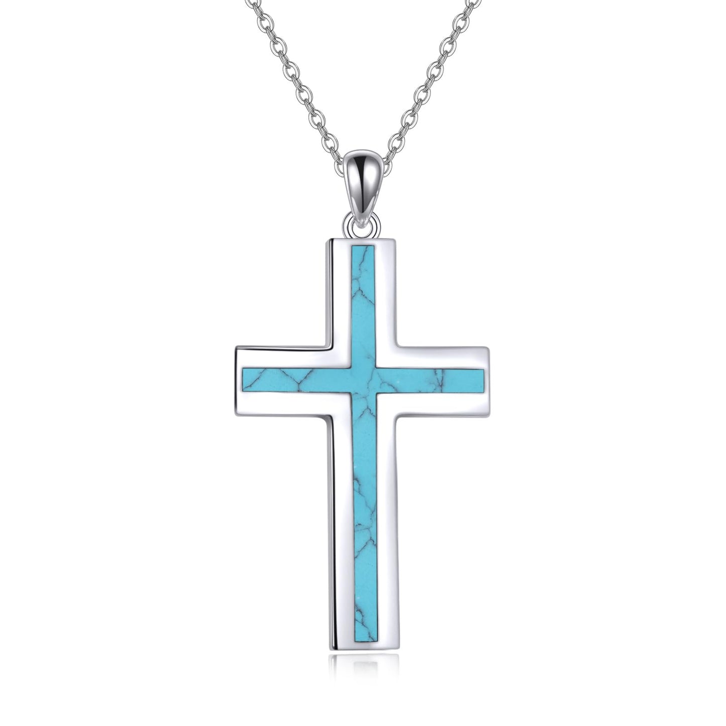 YFN Turquoise Cross Necklace Sterling Silver Cross Pendant Religious Jewelry Gifts for Women Men