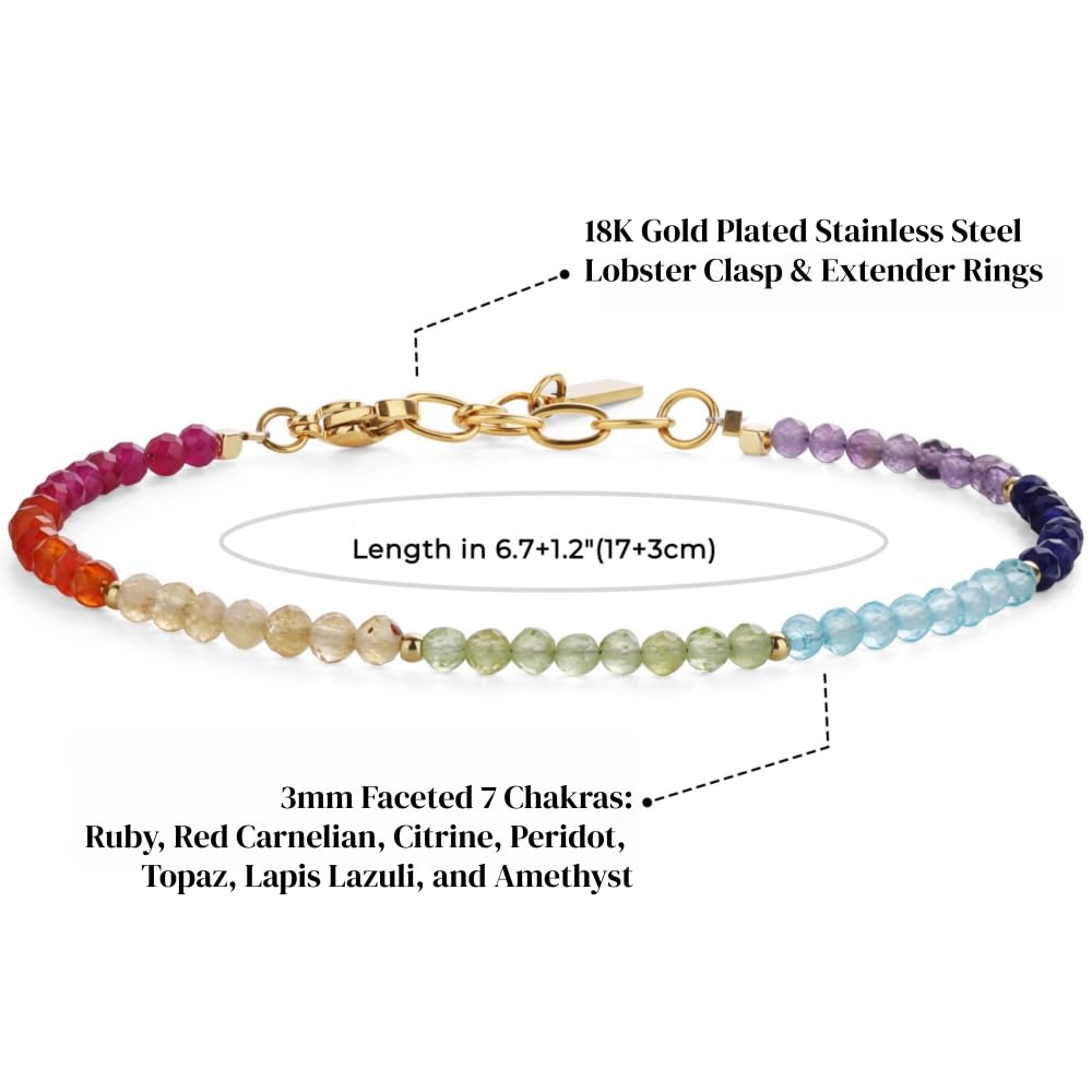 COAI Healing Crystal Bracelet for Women, Beaded 7 Chakra Bracelet for Women 3mm