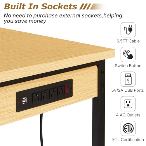 48" Adjustable Height Workbench with Pegboard, Work Benches for Garage, Heavy Duty Wood Top Work Bench with Wheels, 2000 LBS Load Capacity, Rolling Work Table with AC/USB Outlet Storage Shelf Hooks