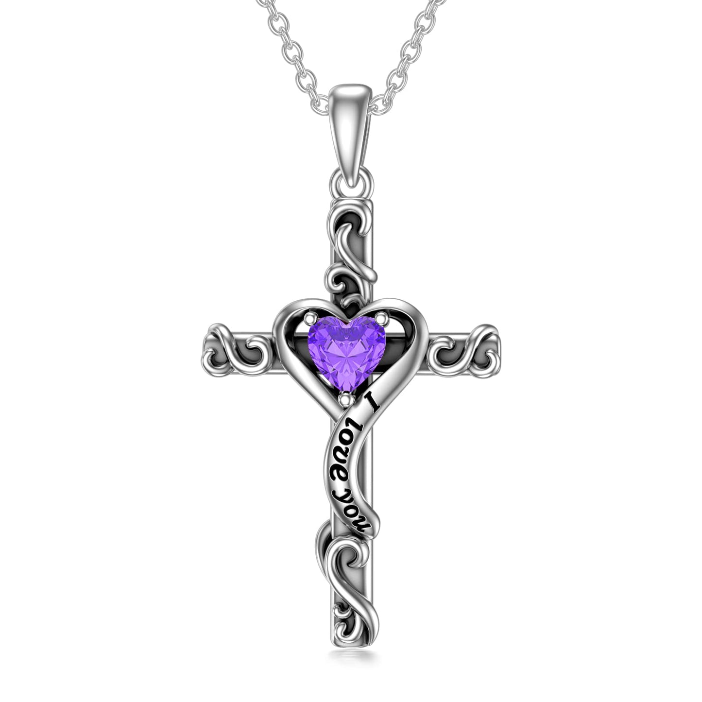 TOUPOP Amethyst Cross Necklace for Women Sterling Silver February Birthstone Cross Pendant Necklace Heart Love Jewelry for Her Girlfriend Wife Mom Anniversary Birthday Mothers Day Gifts