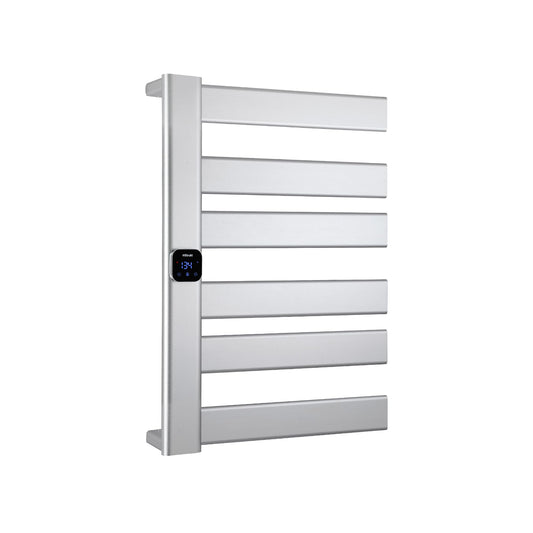 HStrukt Towel Warmer, Heated Towel Rack with Built-in Timer and Temperature Control,Hard-Wired(Left-Wiring)/Plug-in Wall-Mounted Towel Rail, Aluminum, 18.8" W X 25.6" H, Silver