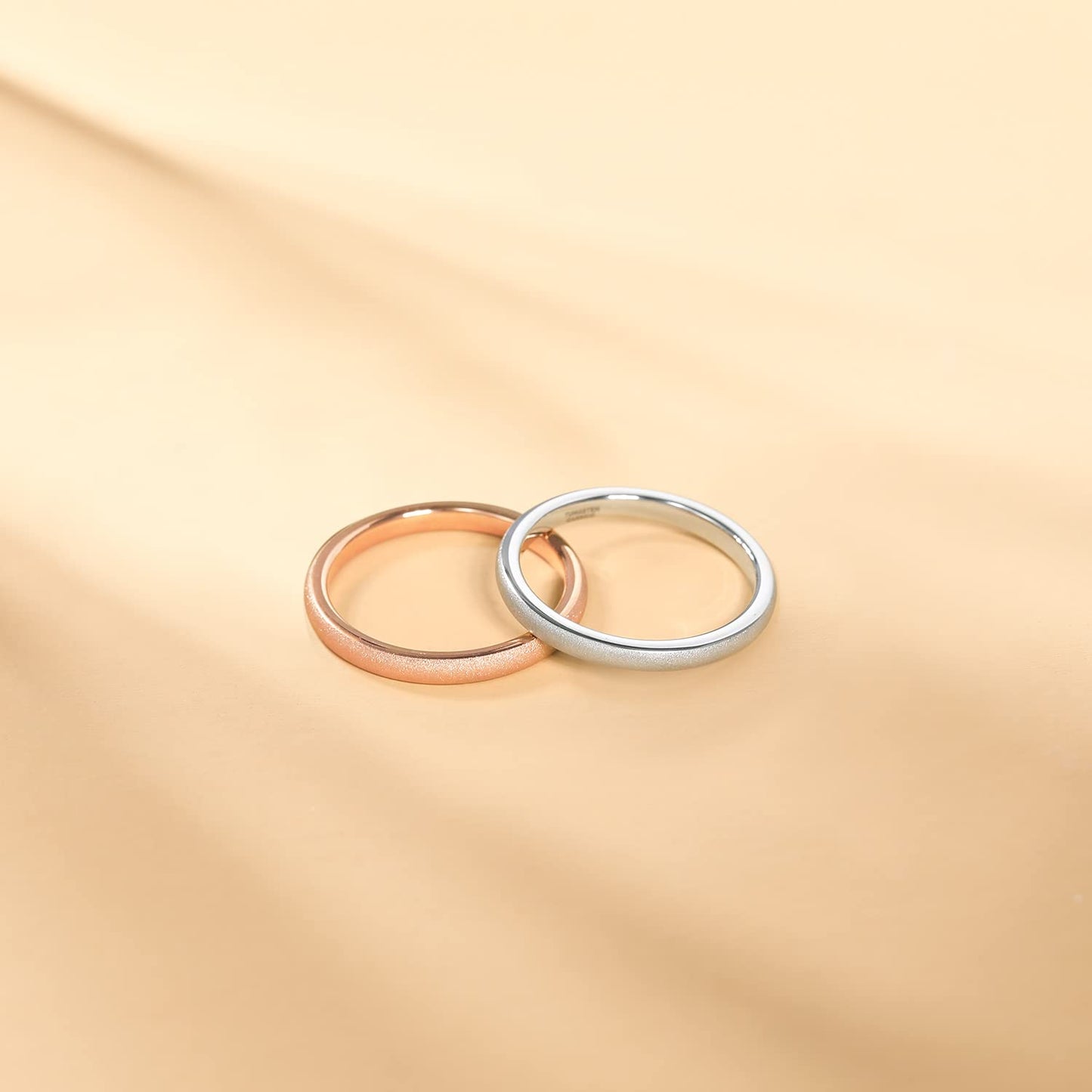 Greenpod 2mm Thin Rose Gold Plated Tungsten Ring for Women Dome Sandblasted Stackable Wedding Bands Comfort Fit Size 5.5