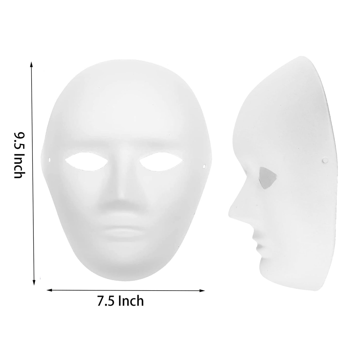 Nicunom 40 Pack DIY Full Face Masks, 2 Sizes Paintable White Plain Masks, Paper Mache Mask for Cosplay Halloween Christmas Mardi Gras Masquerade Dance Party, Blank Costume Masks