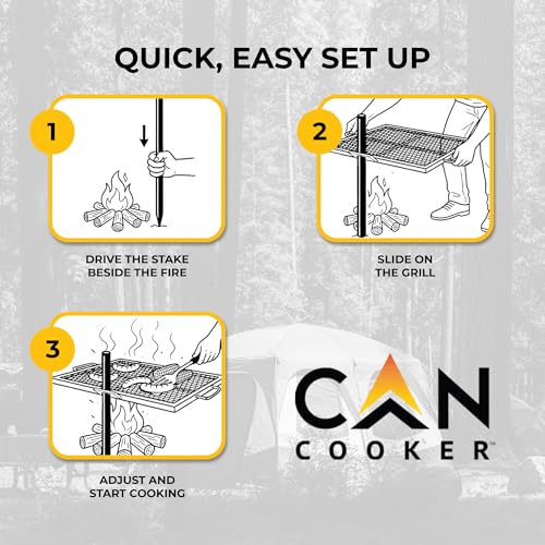 GameMaker Open Fire Cooking Grill – Portable Campfire Grill for Open Flame Cooking, Firepits, Outdoor Fire Rings & Camping – Heavy-Duty, Easy Setup & Adjustable Height