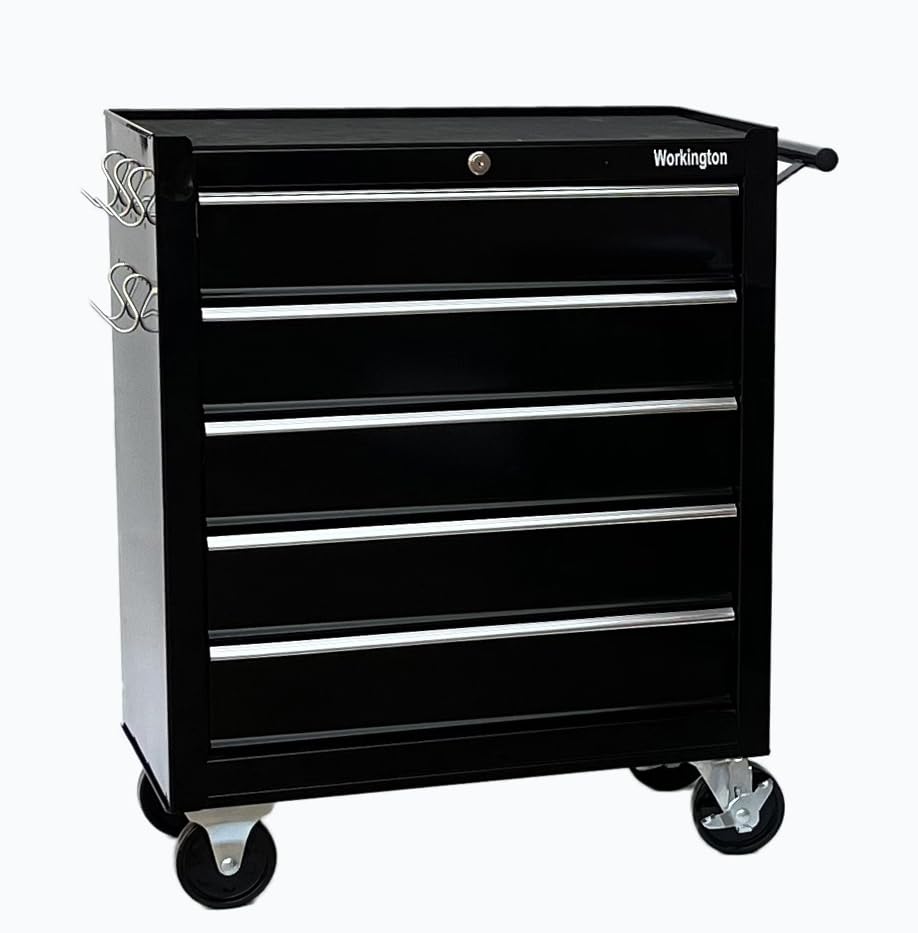 Workington Rolling Metal Tool Chest with 5 Drawers, 24" 5-Drawer Tool Chest Cabinet with Ball Bearing Drawer Slides, Steel Tool Storage Box Organizer 4101 Black