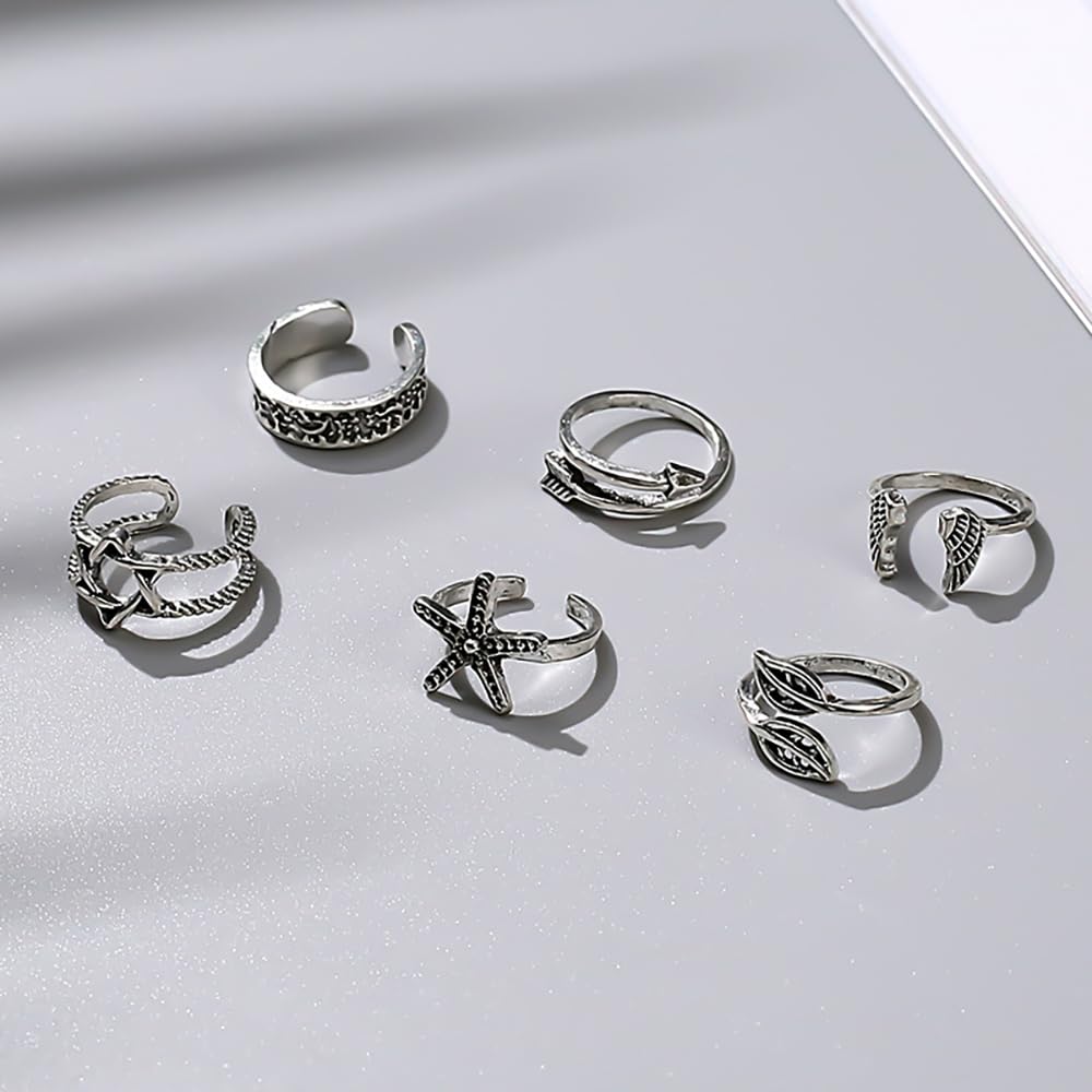 Vivian&CD 925 Silver Toe Rings Set for Women, Open Band Adjustable Non Tarnish Toe Ring, Beach Foot Jewelry for Summer, Stylish and Dainty Toe Rings (Silver2)