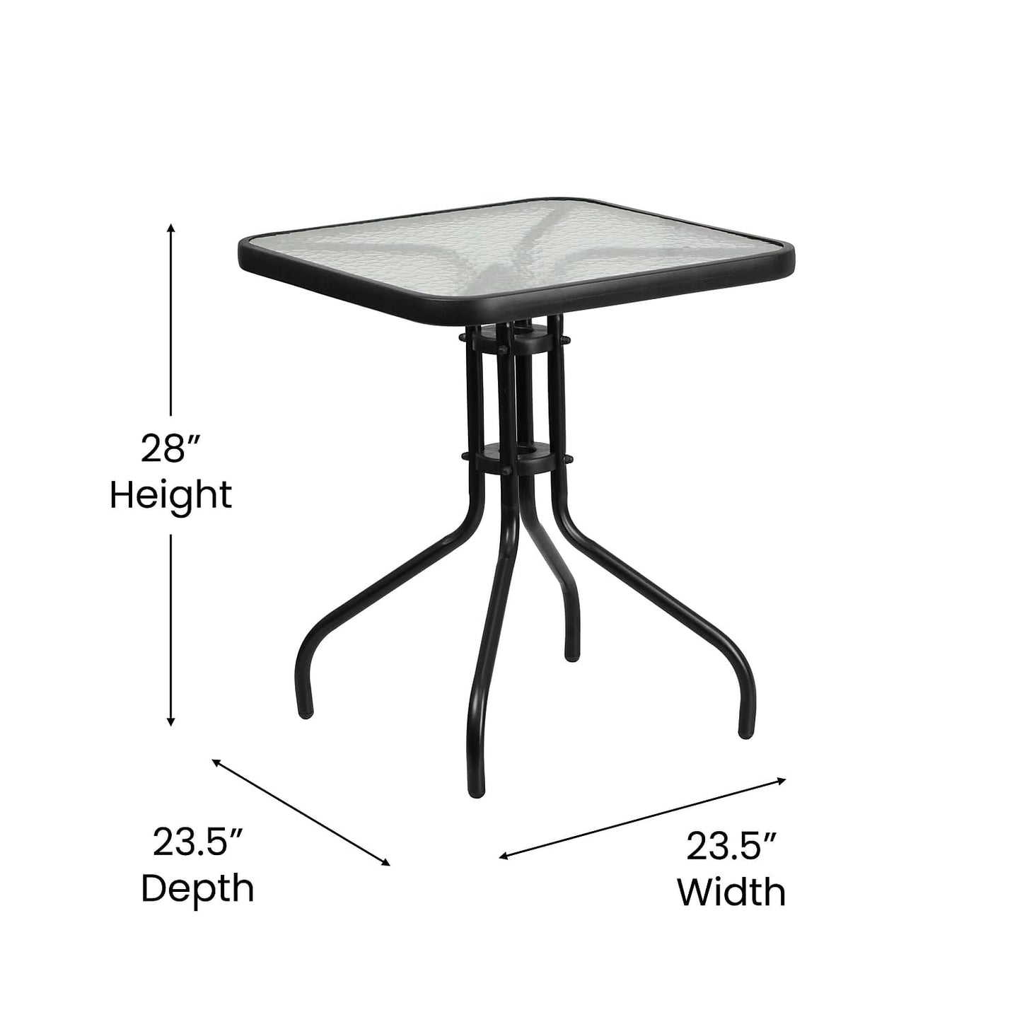 Flash Furniture Barker 23.5" Square Indoor/Outdoor Tempered Glass Patio Side Table, Outdoor Patio Table for Commercial or Residential Use, Clear/Black