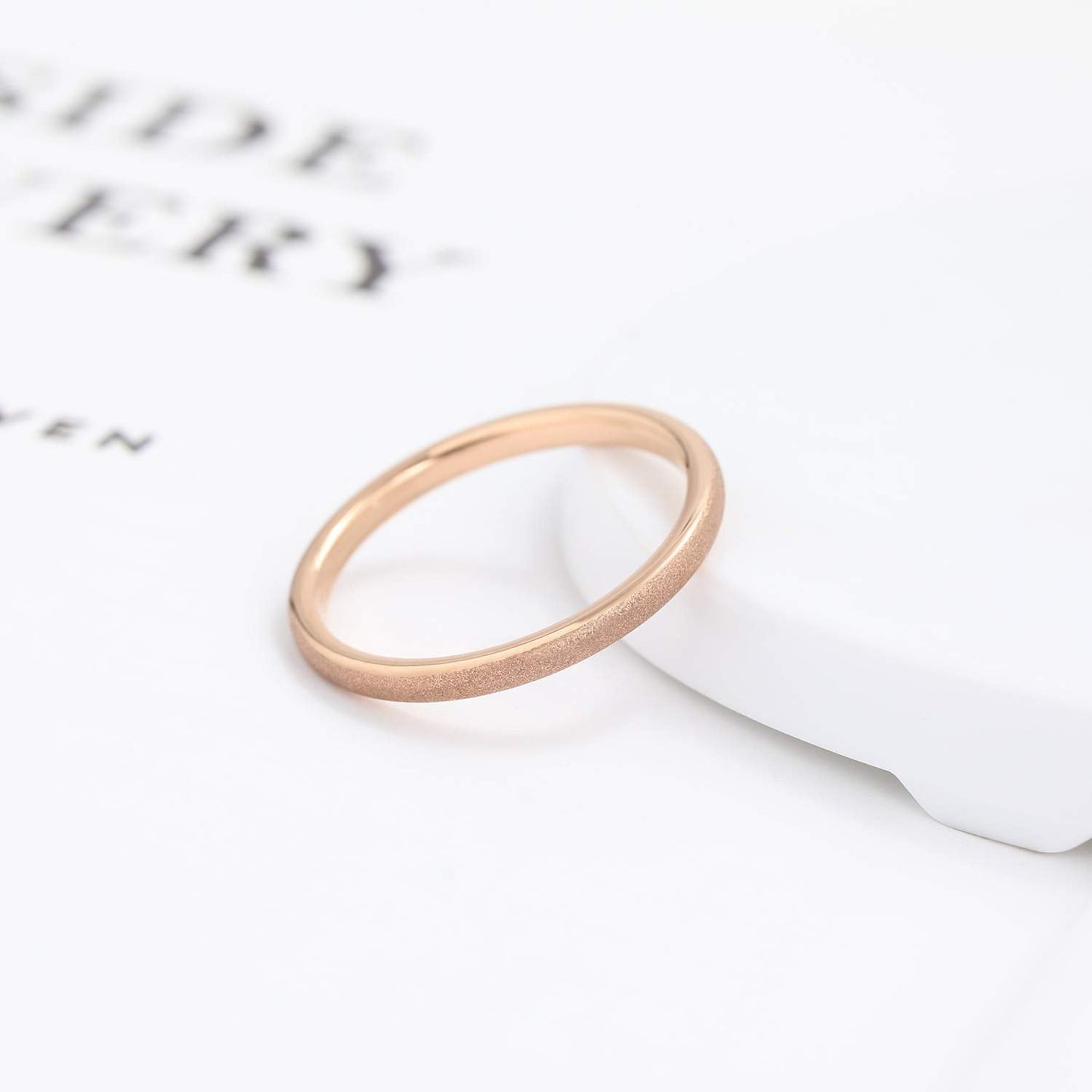 Greenpod 2mm Thin Rose Gold Plated Tungsten Ring for Women Dome Sandblasted Stackable Wedding Bands Comfort Fit Size 4.5