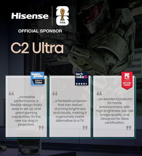 Hisense C2 Ultra, Triple Laser Smart Portable Projector, 4K UHD, 3,000 Lumens, 65” – 300”, Dolby Vision, IMAX Enhanced, Sound by JBL, Netflix Included, Designed for Xbox, Optical Zoom