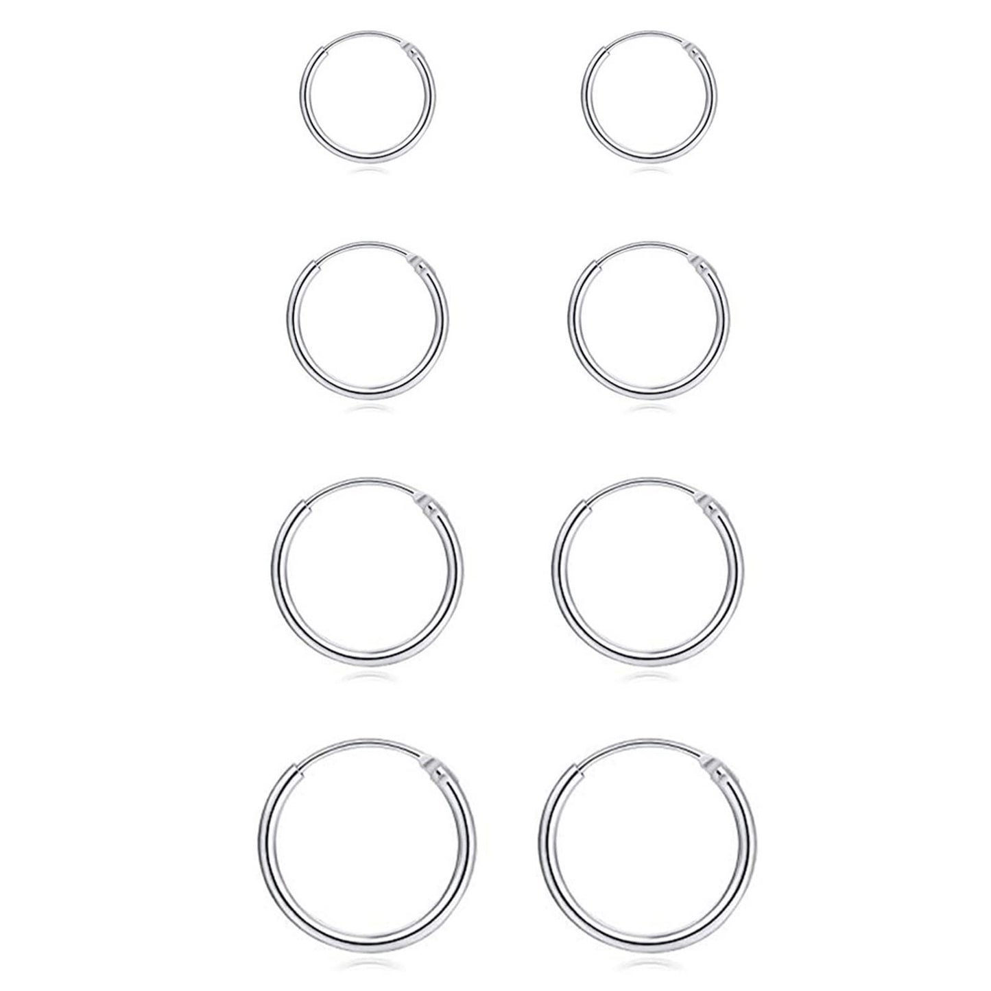 EPIRORA Silver Hoop Earrings- Cartilage Earring Small Hoop Earrings for Women Men,4 Pairs of Hypoallergenic 925 Sterling Silver Tragus Earrings(Silver,8mm/10mm/12mm/14mm)