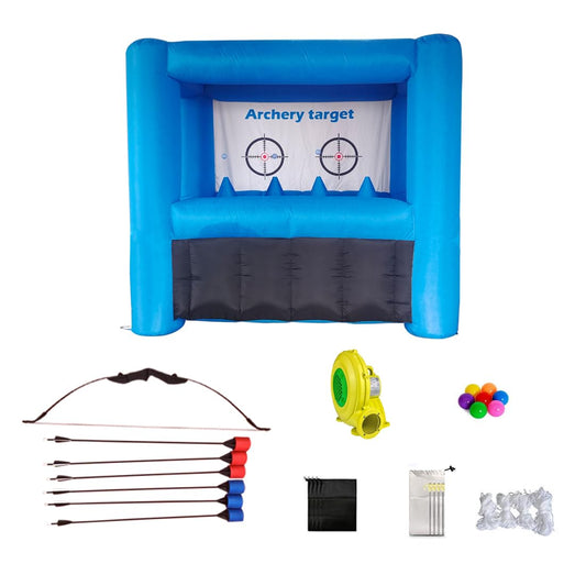Inflatable Archery Range Floating Ball Shooting Archery Target Interactive Sport Games with 1 Longbow + 6 EVA Arrows+6 Balls, Air Blower, for Parties, Lawn Games, Team Events (Blue)