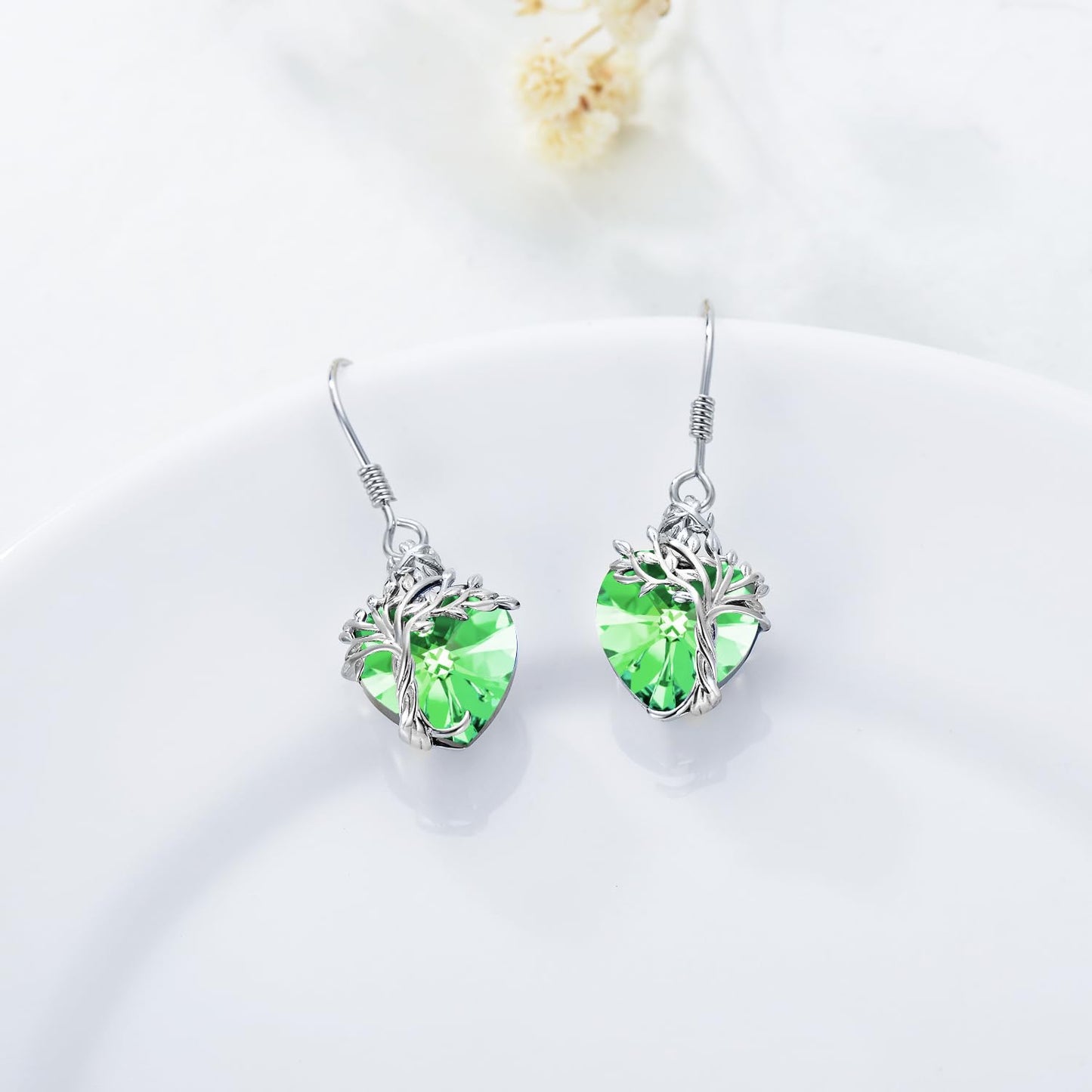 TOUPOP Heart Peridot Earrings Sterling Silver Tree of Life Earrings August Birthstone Jewelry Birthday Mothers Day Gifts for Women Mom Her