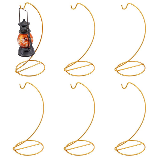 DELORIGIN 6pcs Ornament Display Stand Hanger Holder Glass Globe Iron Wire Stand Hanging Hook Rack for Christmas Lanterns Hanging Air Plant Terrarium Witch Ball Decor DIY Art Craft Display(Golden)