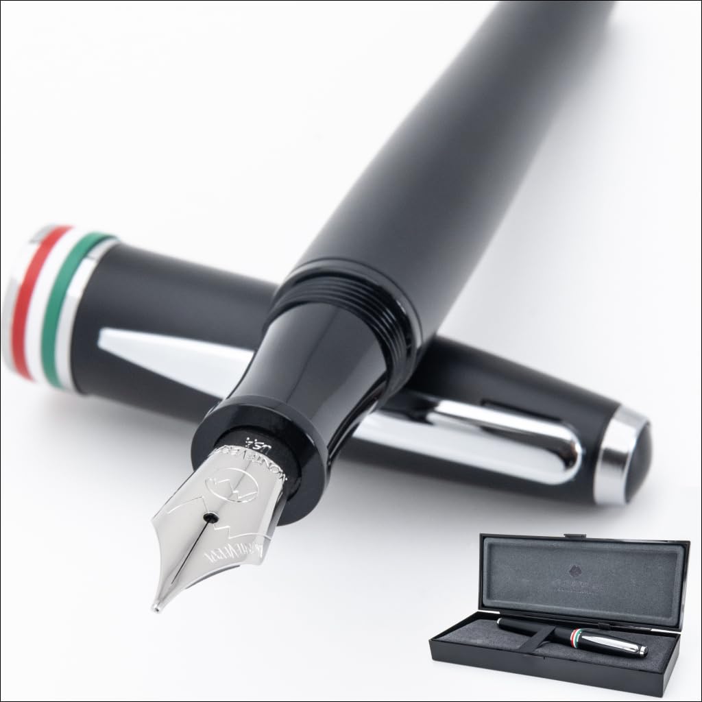 Monteverde USA Aldo Domani Italia Fountain Pen Matte Black – Fine Nib – Free Ink Bottle, Converter & Cartridges – German JoWo Nib – Gift-Boxed Luxury Pen