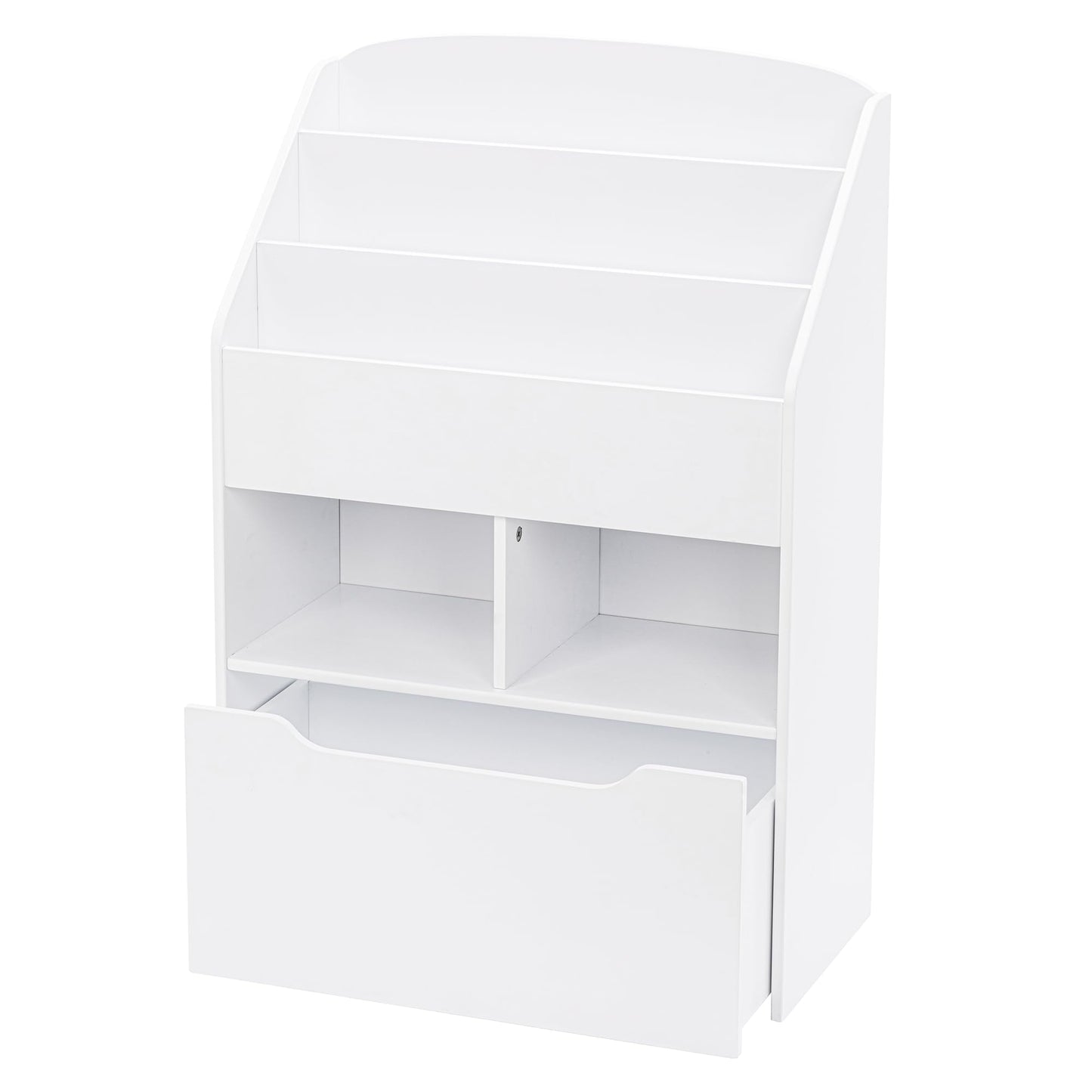 UTEX Kids Bookshelf with Movable Toy Box, Toddler Book Shelf and Toy Storage, Children Book Display Rack Toy Chest Combo for Kids Room & Nursery, White