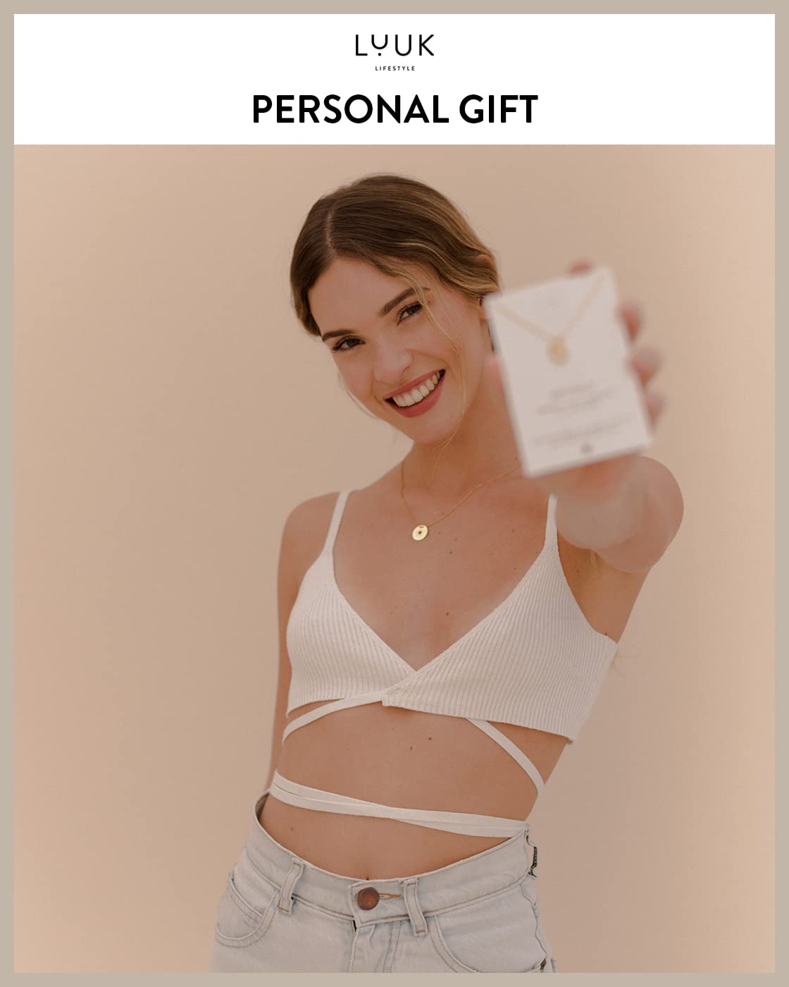 LUUK LIFESTYLE Feminine Necklace with love pendant, HAPPINESS gift card, 925 sterling silver, trendy look, adjustable 19” chain, women's fashion, Valentine's Day gift, birthday, friend, gold