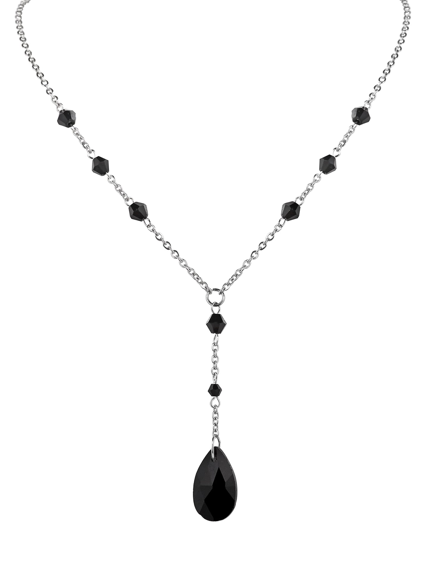 Sacina Gothic Dainty Black Beaded Teardrop Y Necklace, Gothic Necklace, Goth Jewelry, Christmas Jewelry Gift for Women