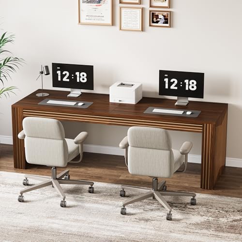 LITTLE TREE 78.7-Inch Two Person Desk, Double Monitor Office Desk for 2 Person, Large Executive Wood Desks Conference Table, Home Office Dark Brown