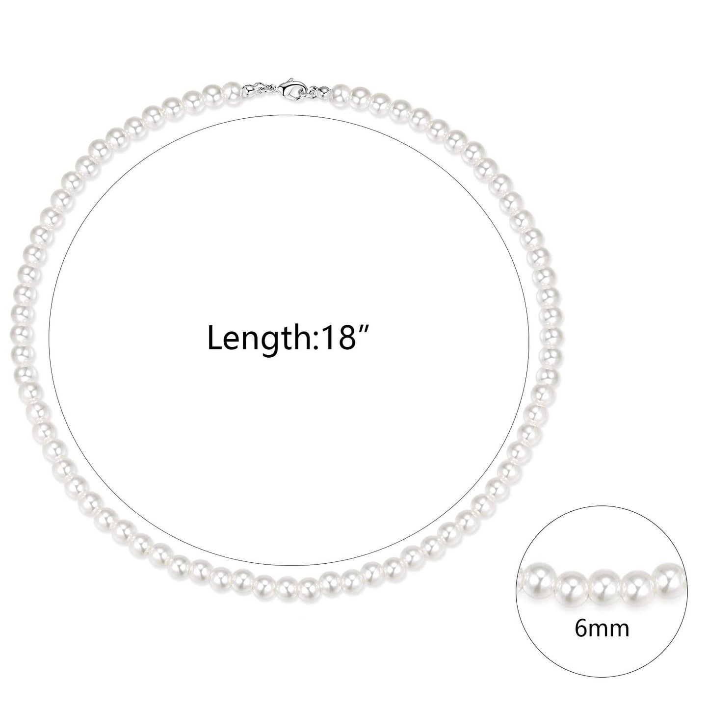 Luxval Pearl Necklaces Choker for Women, 6MM Cream White Pearl Jewelry, 14K Silver Plated Handmade Dainty Toggle Clasp Necklace for Women Jewelry Gifts, 18"