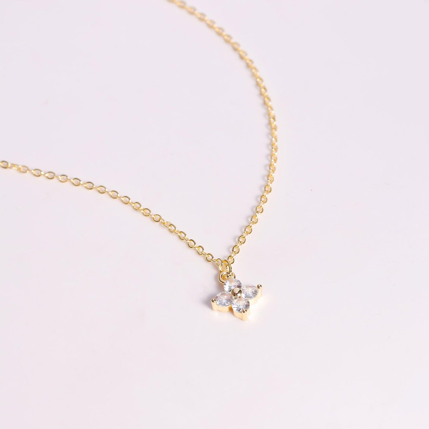 GUOKE Four Leaf Necklace - 14K Gold Plated Dainty Gold Necklace Simple Jewelry for Women