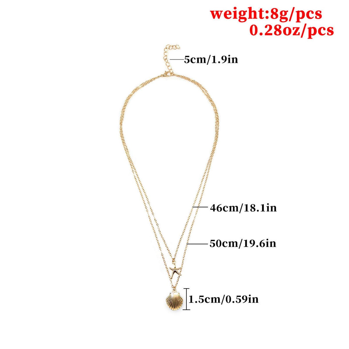 Boho Starfish Seashell Layered Necklace Gold Silver Plated Dainty Charm Double Layer Sea Shell Lucky Stars Ocean Animal Chain Necklace for Women Hawaiian Summer Beach Vacation Jewelry Gifts (Gold)