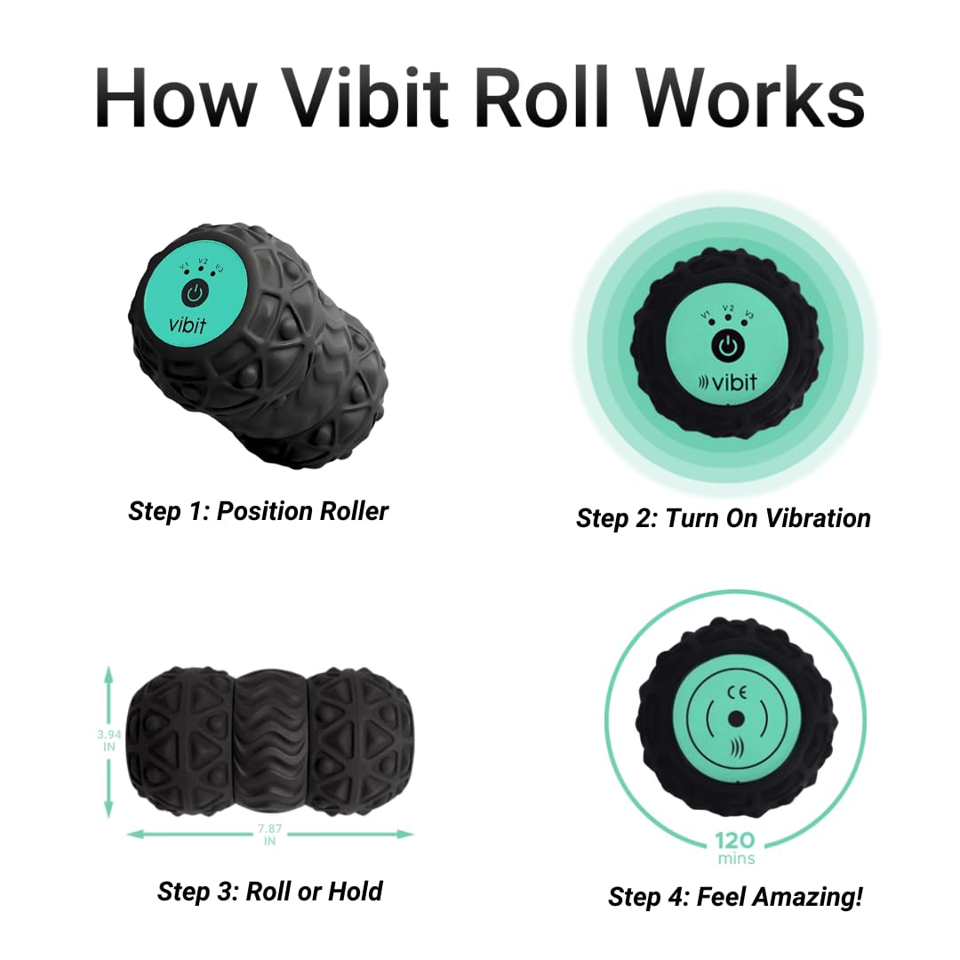 Vibit - Vibrating Massager for Plantar Fasciitis, Pain Relief and Sciatica, Foot and Body Portable Massage Roller, Deep Tissue Pain Relief from Feet to Neck, Electric, 3 Vibration Levels (Pink)