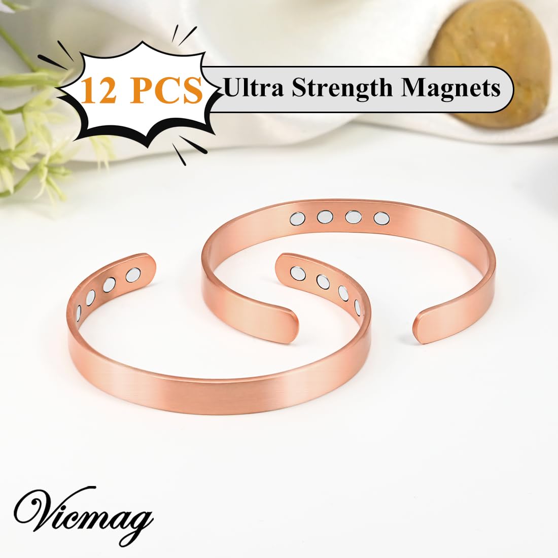 Vicmag Copper Magnetic Bracelet for Women and Men Ultra Strength Magnets 99.9% Pure Copper Strong Magnets Jewelry Gift Adjustable Length