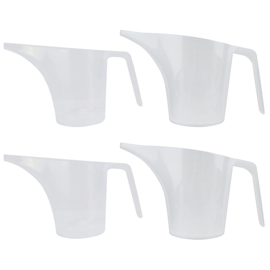 EIKS Plastic Funnel Pitcher Measuring Cup with Long Spout for Filling Muffin Pans, Baking Molds, Salt Shakers, Pancake Batter, Watering Plants (2-Pack 1000ml + 2-Pack 500ml)