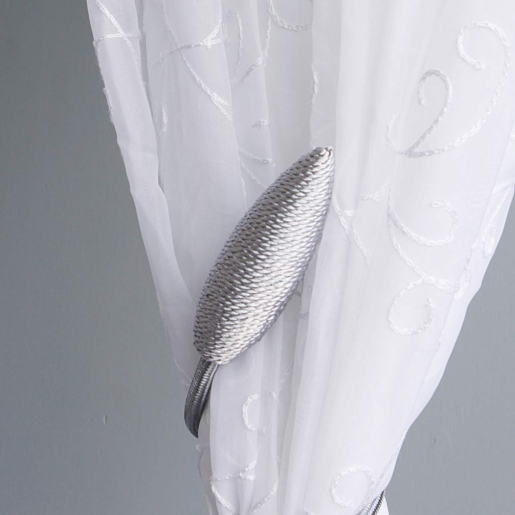 Valea Home 2 Pieces Curtain Tiebacks Clips Creative Window Drape Twist Tie Backs European Style Custom Made Curtain Holders Decorative Draperies Holdbacks, Silver Grey