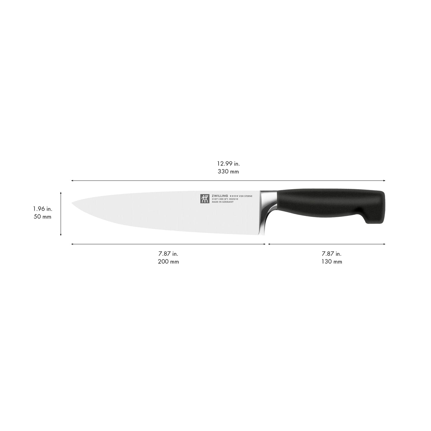 ZWILLING Four Star 8-inch Razor-Sharp German Chef's Knife, Made in Company-Owned German Factory with Special Formula Steel perfected for almost 300 Years, Dishwasher Safe