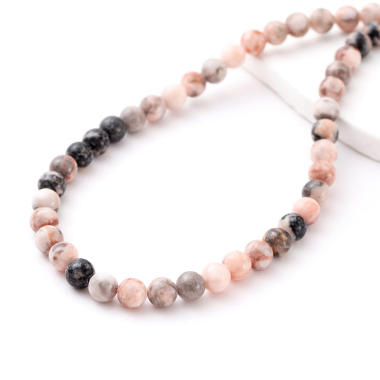 8mm 45pcs DIY Natural Pink Zebra Stone Beads Round Healing Crystal Gemstone Loose Beads for Jewelry Making Handmade Bracelet Necklace