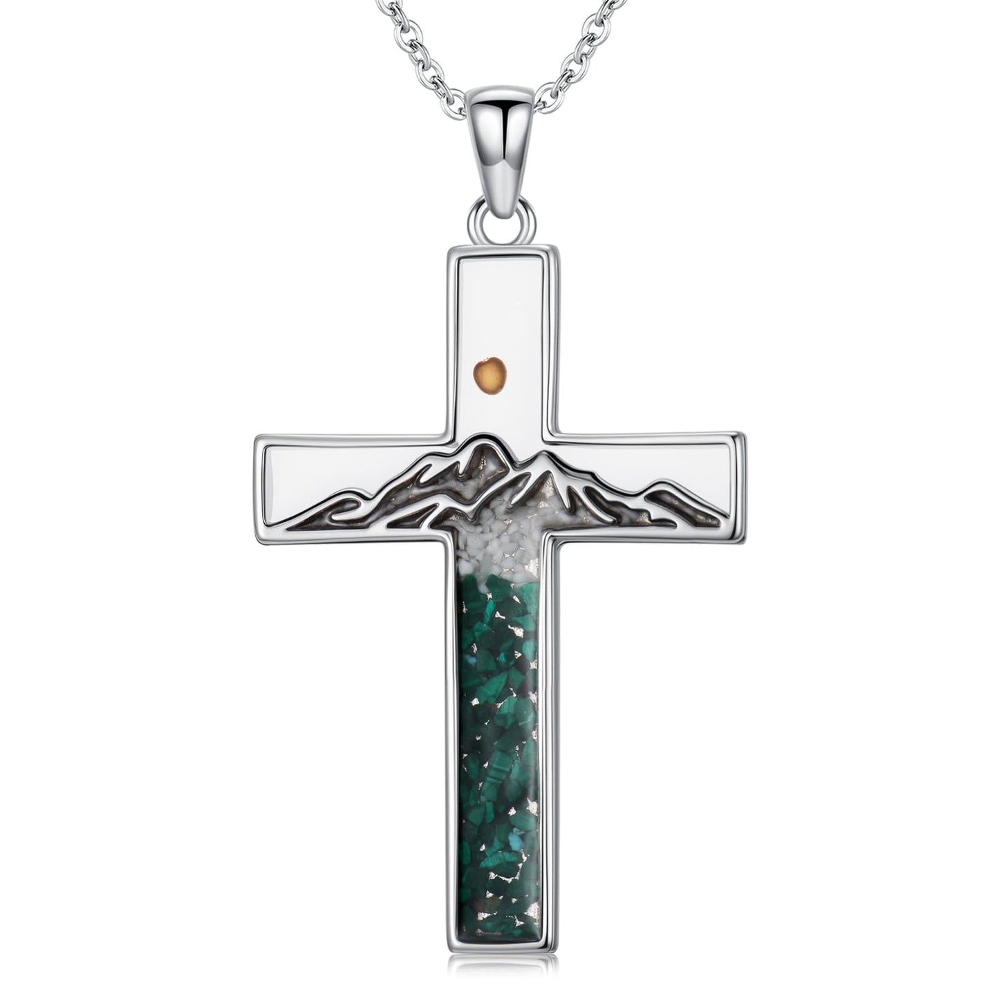 Suiknsn Mustard Seed Necklace 925 Sterling Silver Malachite Mountain Necklace Faith Cross Pendant Religious Christian Jewelry Hiking Graduation Gifts for Women Girlfriend