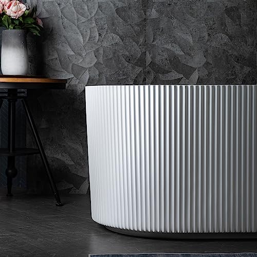 WOODBRIDGE 67" L x 31-1/2" W Freestanding Contemporary Soaking Bathtub,Unique Pleated Design,with Brushed Gold Pop-Up Drain Drain and Overflow Option, White,B1526-BG