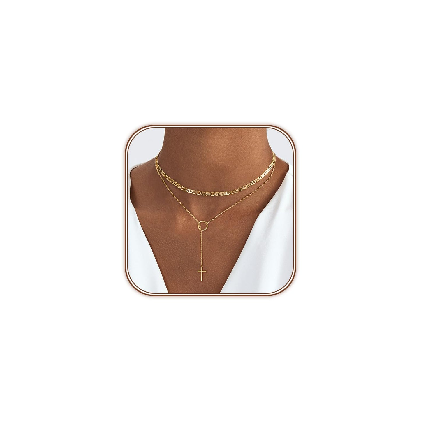 HAXIYA Gold Cross Necklace for Women 14K Gold Plated Choker Cross Pendant Long Necklaces Mariner Chain Layered Minimalist Simple Tiny God Lords Prayer Religious Jewelry