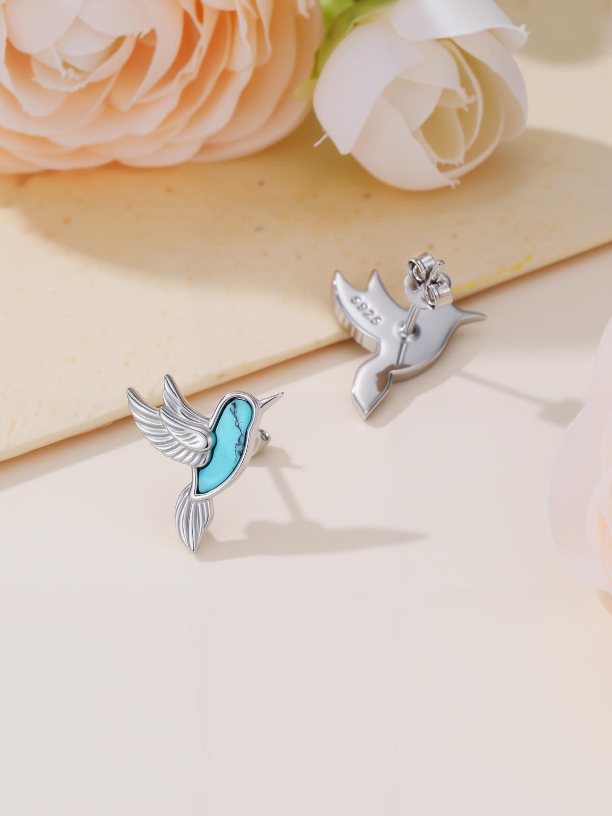 WINNICACA Hummingbird Stud Earrings for Women Turquoise Earrings 925 Sterling Silver Jewelry Hypoallergenic Gift for Sensitive Ears Birthday Mothers Day Gifts for Mom Women Wife