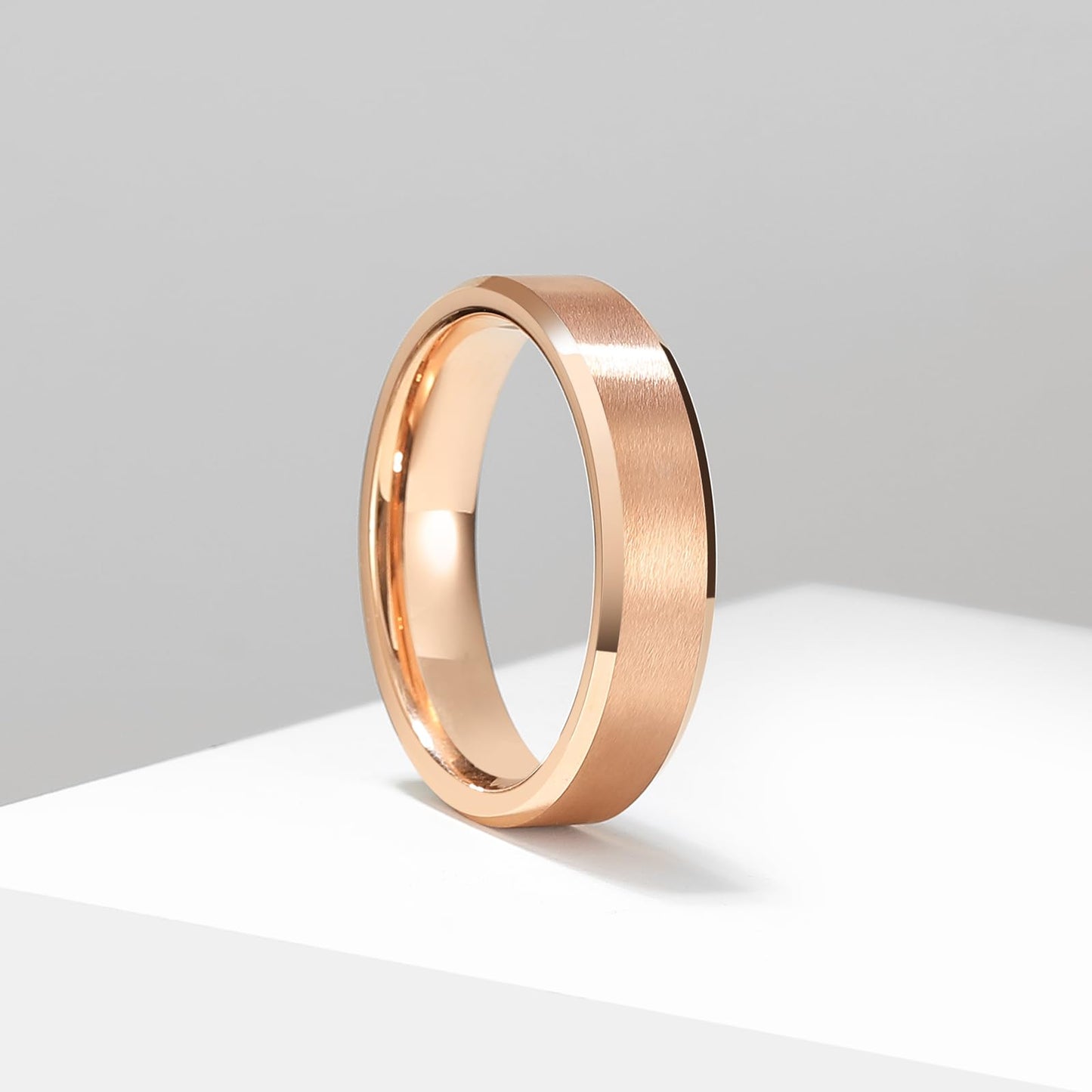King Will 6mm Men's Rose Gold Wedding Ring – Matte Brushed, Beveled Polished Edge, Comfort Fit, Size 8
