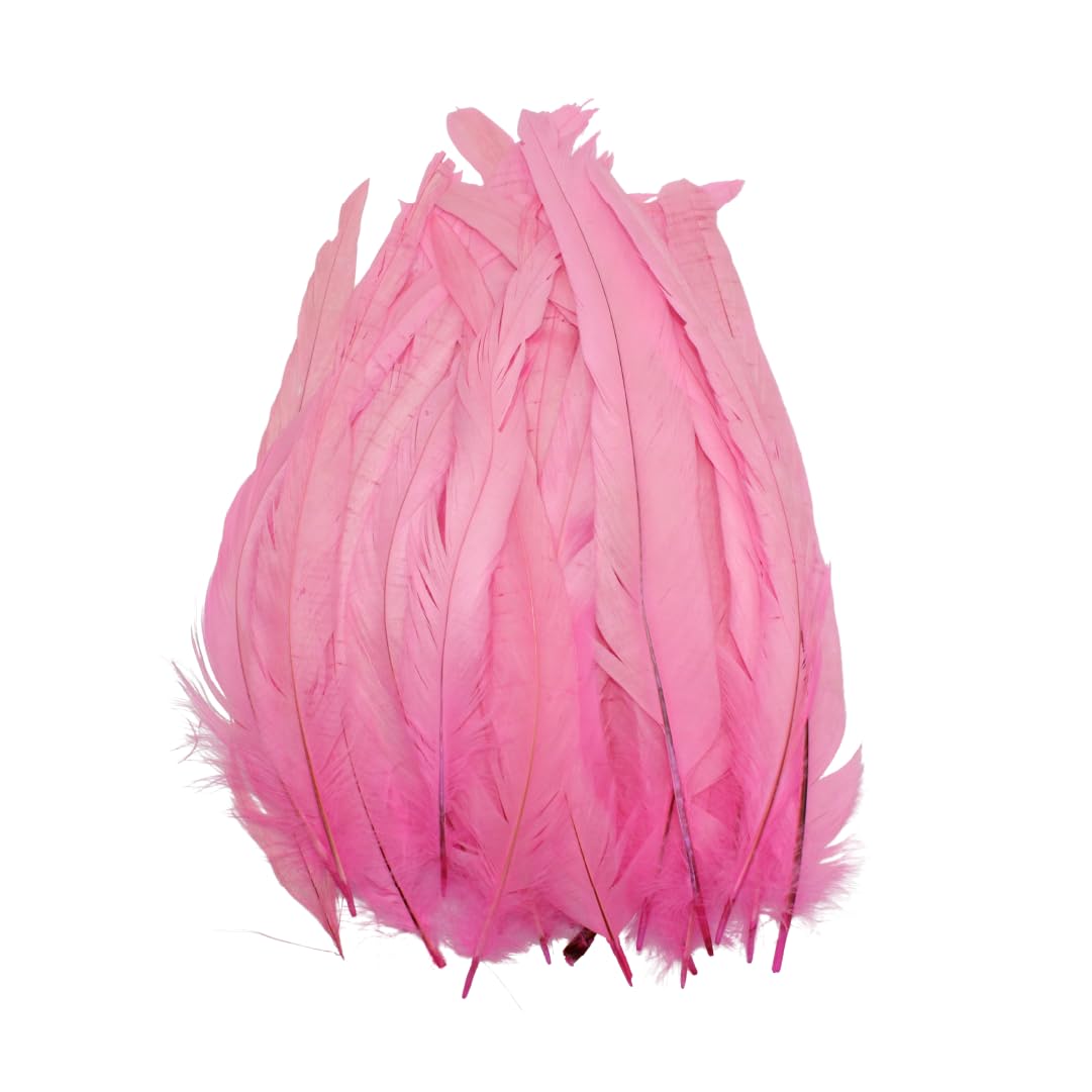 Schuman Feathers Baby Pink Coque Tail Feathers 30 Pack (10-12 Inch) – Natural Rooster Feathers for Crafts, Costumes, Decor, DIY, Halloween, Mardi Gras – Packed in USA, U.S. Quality Control
