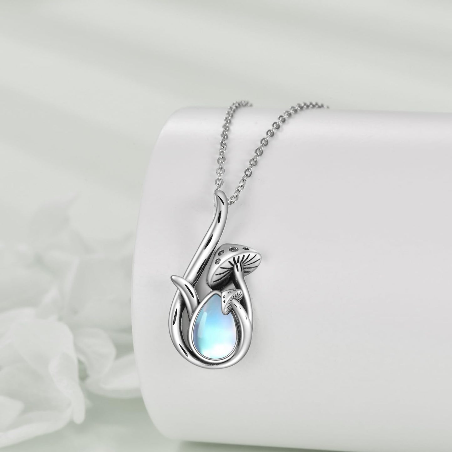 CRMAD Mushroom Moonstone Necklace for Women Sterling Silver Mushroom Pendant Jewelry Gifts (moonstone)