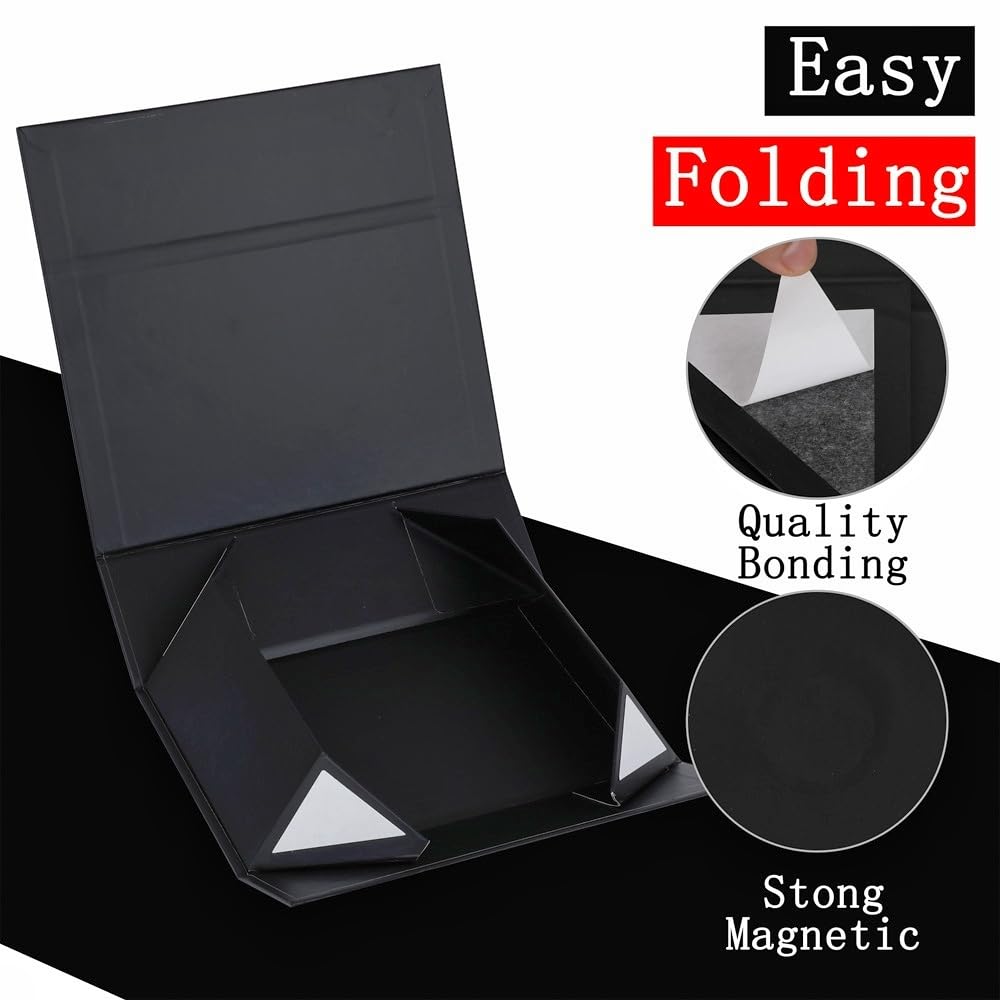 UoeRing 1 Pcs Black Gift Box Large 13.5x11.8x4.7 inch Luxury Birthday Gift Box for Presents with Magnetic Closure Lid Collapsible,Contains Card, Ribbon, Tissue Paper,Shredded Paper Filler