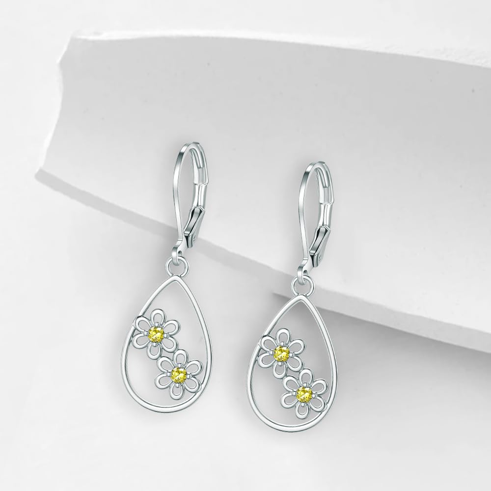 HELORET Daisy Earrings Leverback Earrings Daisy Dangle Earrings Flower Jewelry for Women Birthday Gifts
