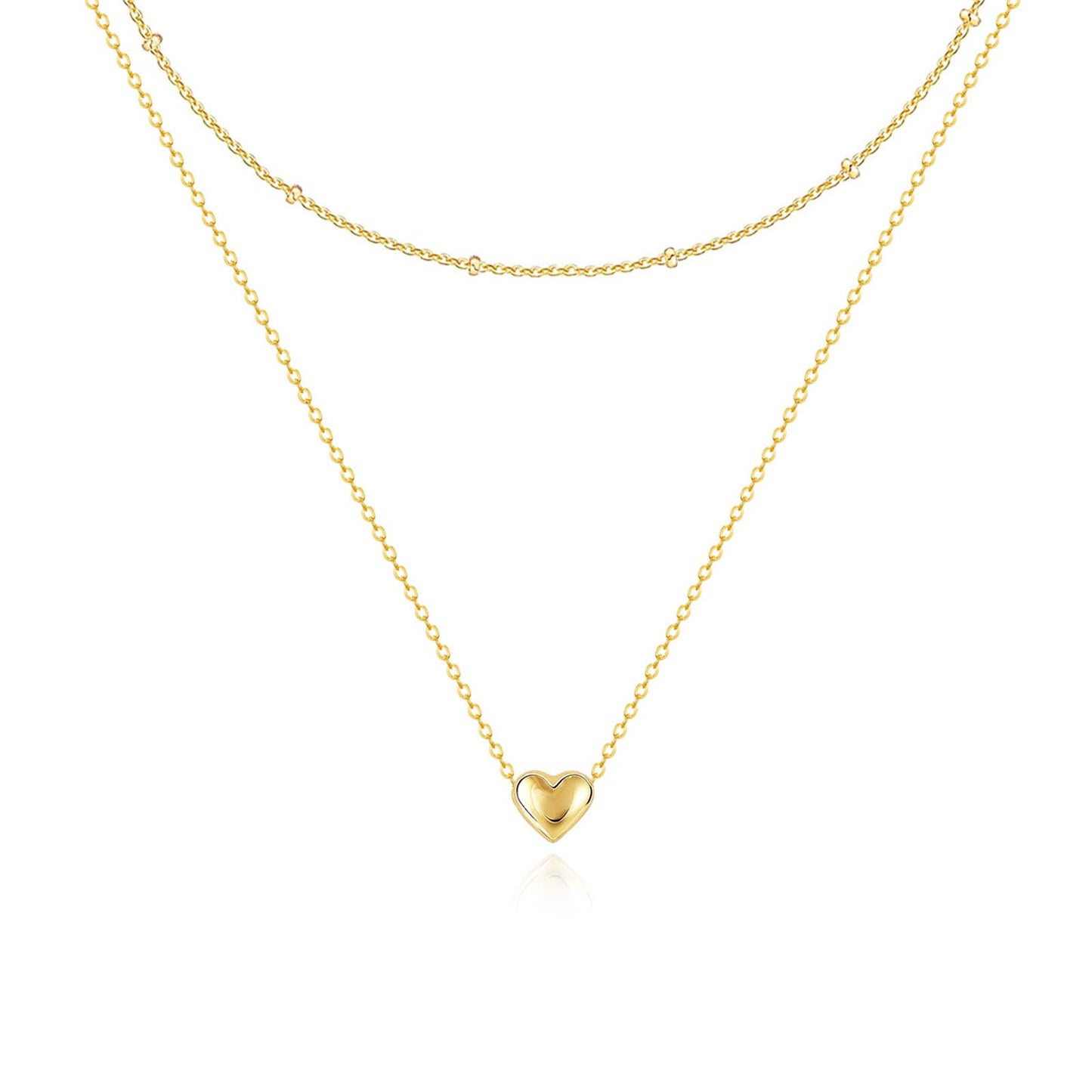 Zeffy Layered Tiny Puffy Heart Pendant Necklace Cute Heart Choker Necklace Simple Gold Necklace Jewelry for Women Trendy Gift