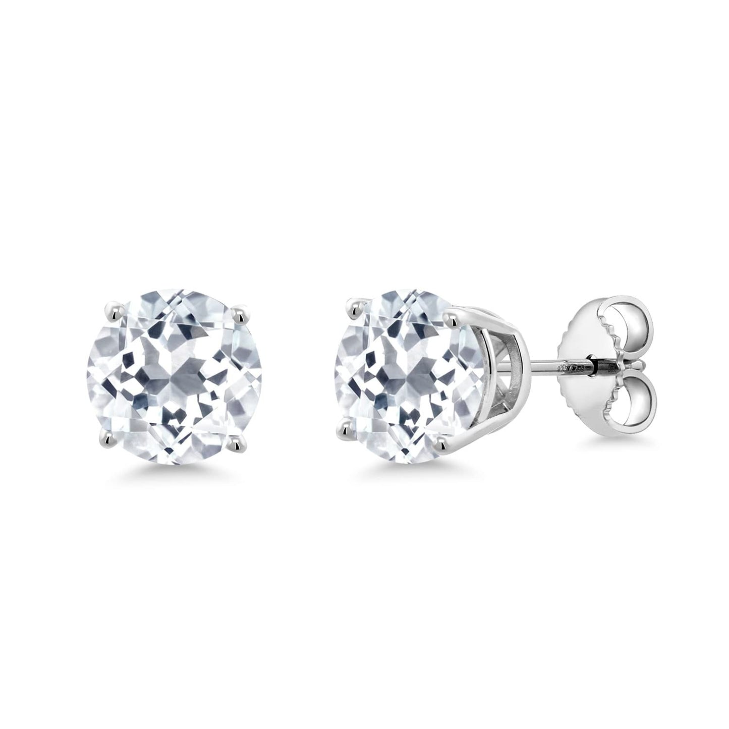 Gem Stone King 2-4 Cttw Round Gemstone Birthstone Stud Earrings For Women Men | 925 Sterling Silver | Round 7MM | Fine Jewelry Gifts for Women Her Mom Wife Men | White Topaz-November