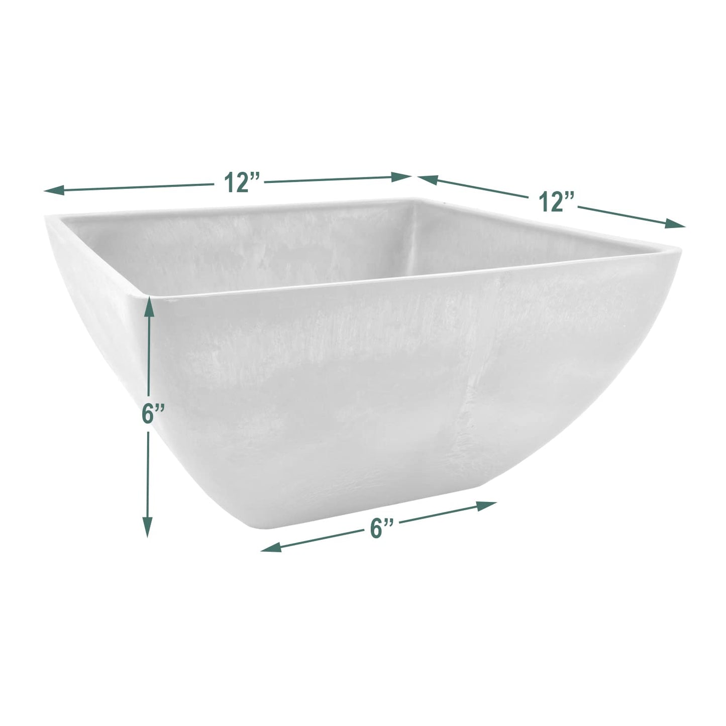 PSW Pot Collection 12x6 inch Plastic/Stone/Wood Composite Square Planter – No Drainage Hole (Drillable), Modern Indoor/Outer Pot for Flowers, Foliage, Succulents, Fairy Gardens, Dark Charcoal
