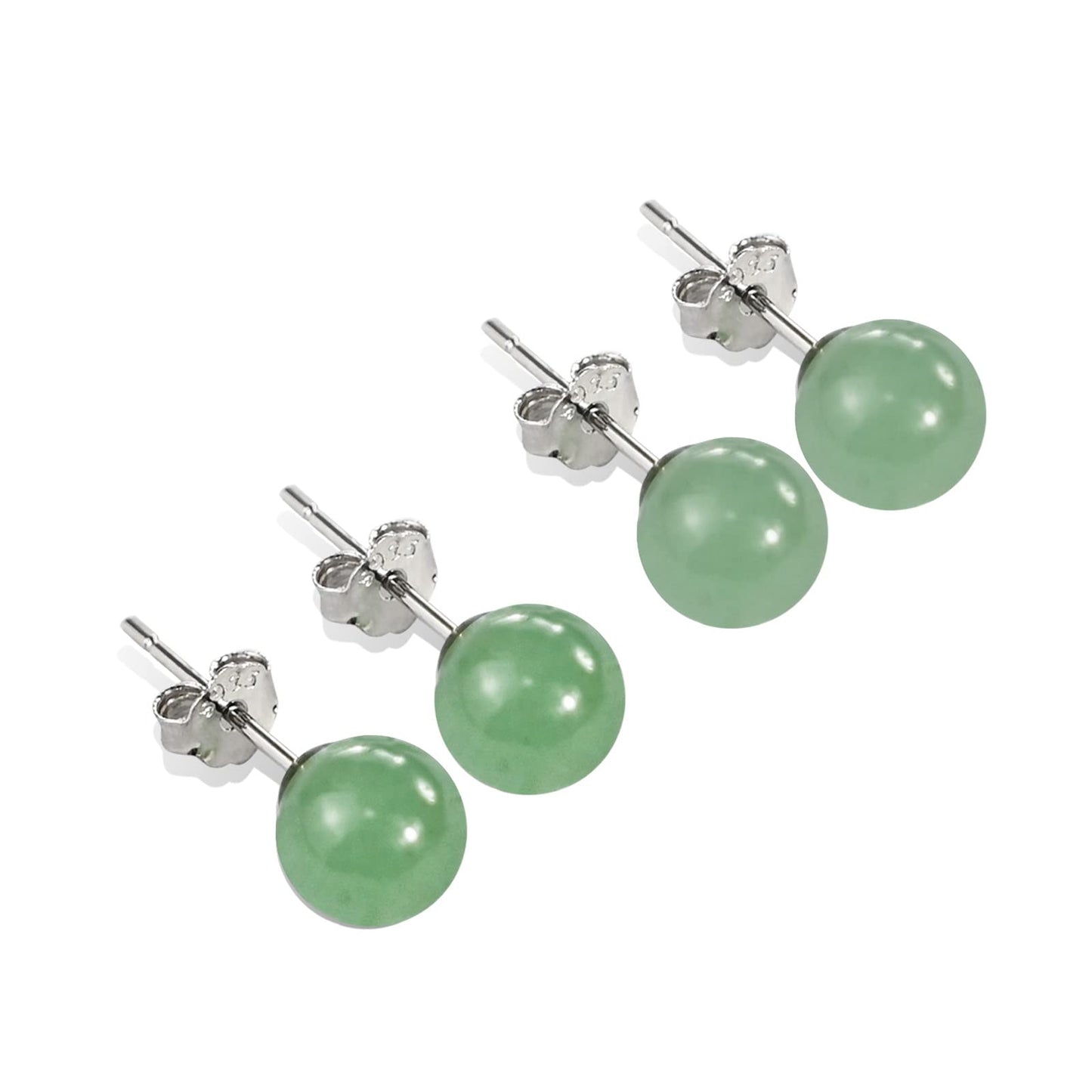 Jade Earrings Studs, 6mm Green Jade Earrings for Women, 925 Sterling Silver Stud Earrings for Sensitive Ears, Green Jewelry for Women & Men, Good Luck Handmade Earrings Gift for Birthday Anniversary